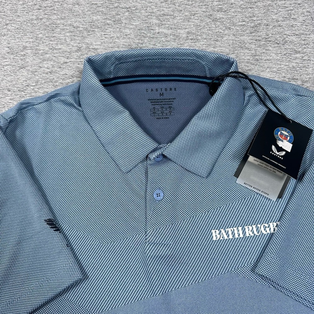 Bath Rugby Castore Polo Shirt Mens Size Medium Blue Pinnacle Engineered Knit NEW